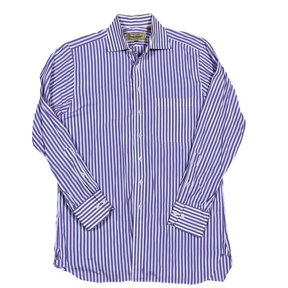 Paul Stuart Purple & White Stripe Long Sleeve Button Up Shirt 15 1/2 - 34 Medium - Picture 2 of 9
